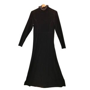 Vintage Moda Inti Black Velvet Mock Neck Long Sleeve Maxi Dress Size S